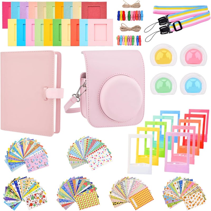 Sunmns Mini 12 Instant Camera Accessories Kit, Accessory Bundle Compatible with Instax Mini 12 Instant Camera, Include Case, Album, Stickers, Photo Frames, Paper Frame, Filters, Strap (Pink) - Image 1